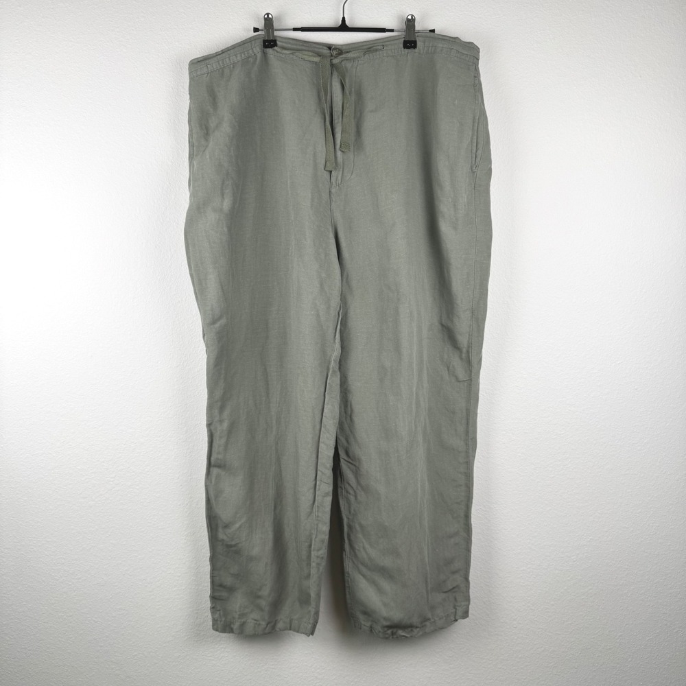 Linea Uomo Linen Blend Pants Women 42x30 Olive Green Excellent Coastal Casual